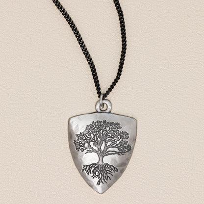 Family Tree Shield Necklace (Antiqued Sterling Silver)