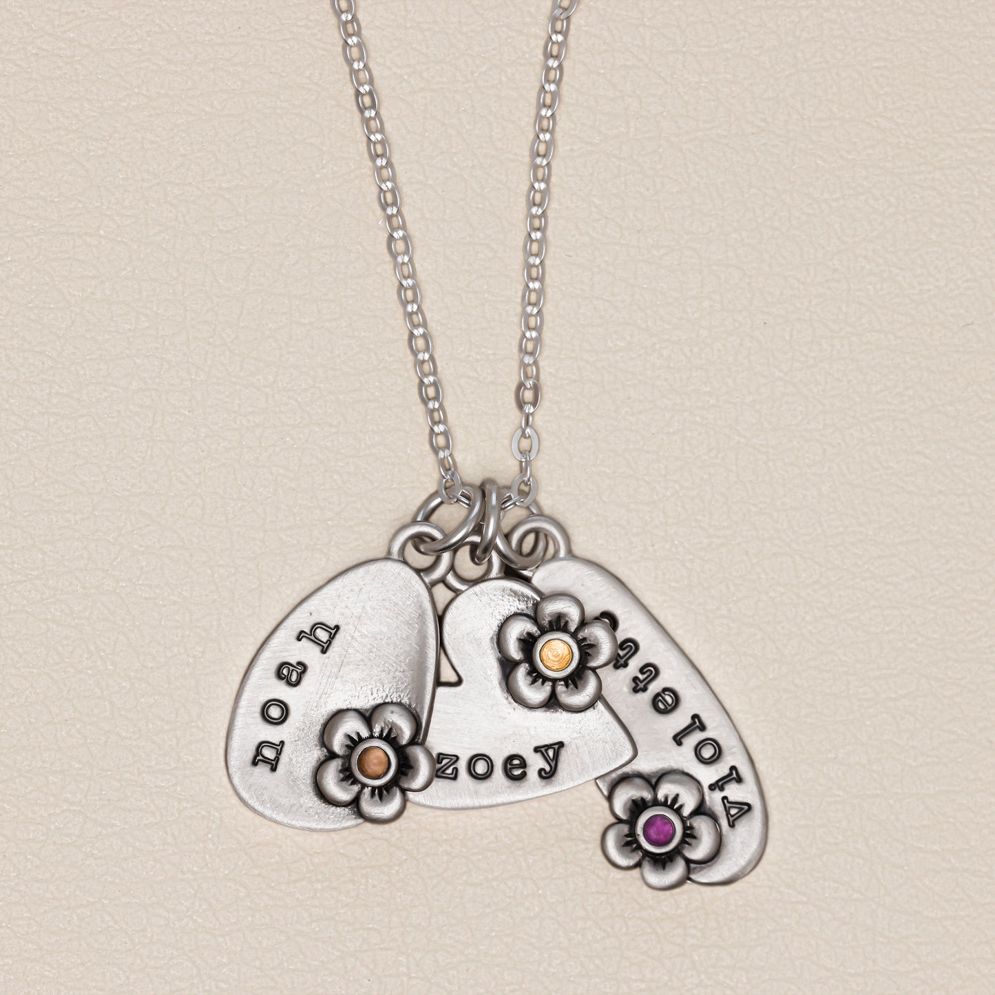 Personalized Birthstone Bloom Jumble Necklace (Sterling Silver)