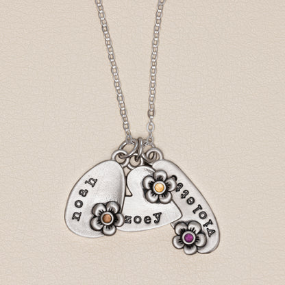Personalized Birthstone Bloom Jumble Necklace (Sterling Silver)