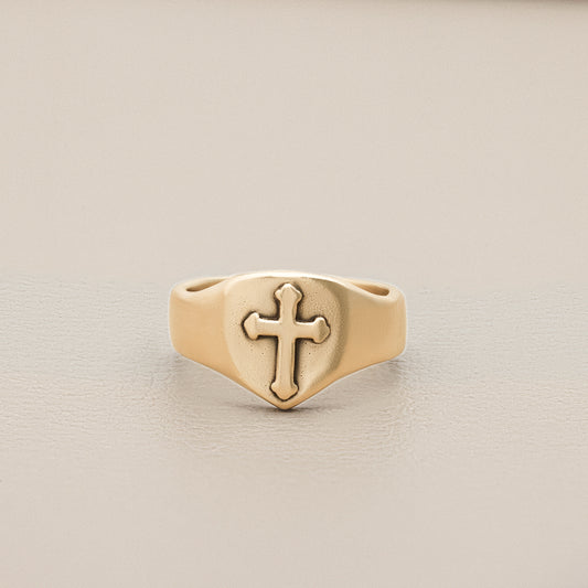 Faith Hope & Love Cross Signet Ring (10K Solid Gold)