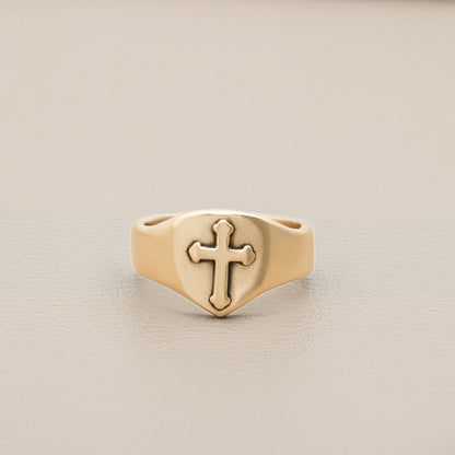 Faith Hope & Love Cross Signet Ring (14K Solid Gold)