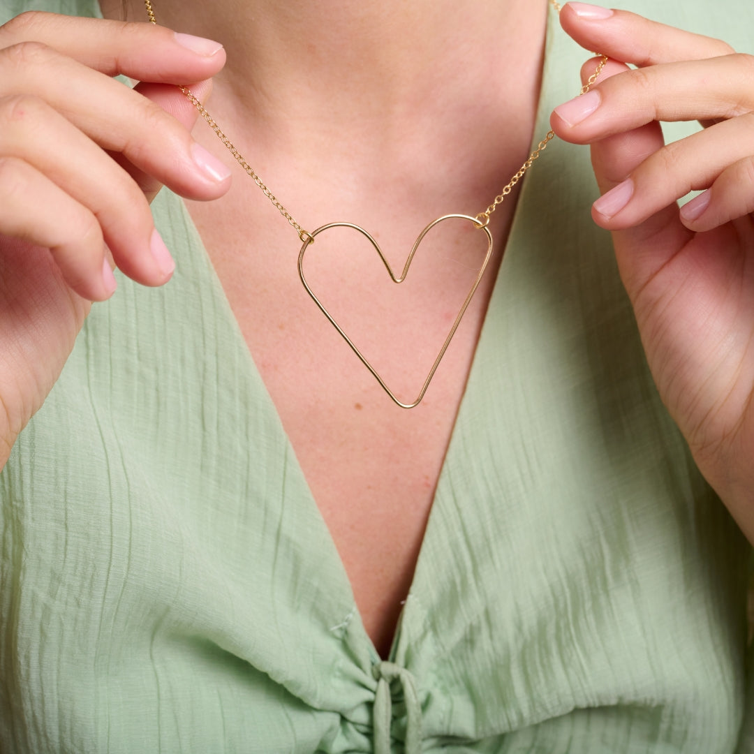 Large Peaceful Heart Necklace (Gold Filled)