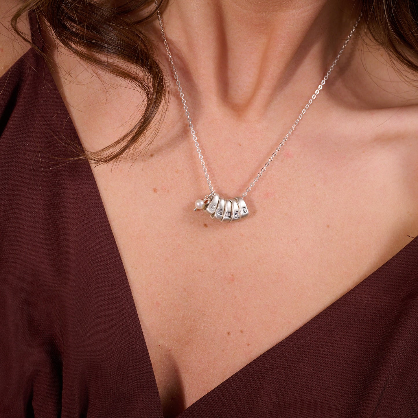 Itty Bitty Initial Ring Charms Necklace  (Sterling Silver)