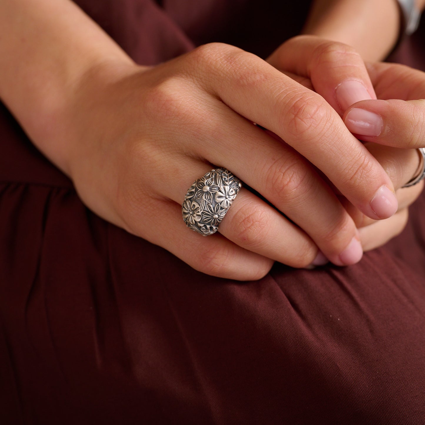 Vintage Florals Statement Ring  (Sterling Silver)