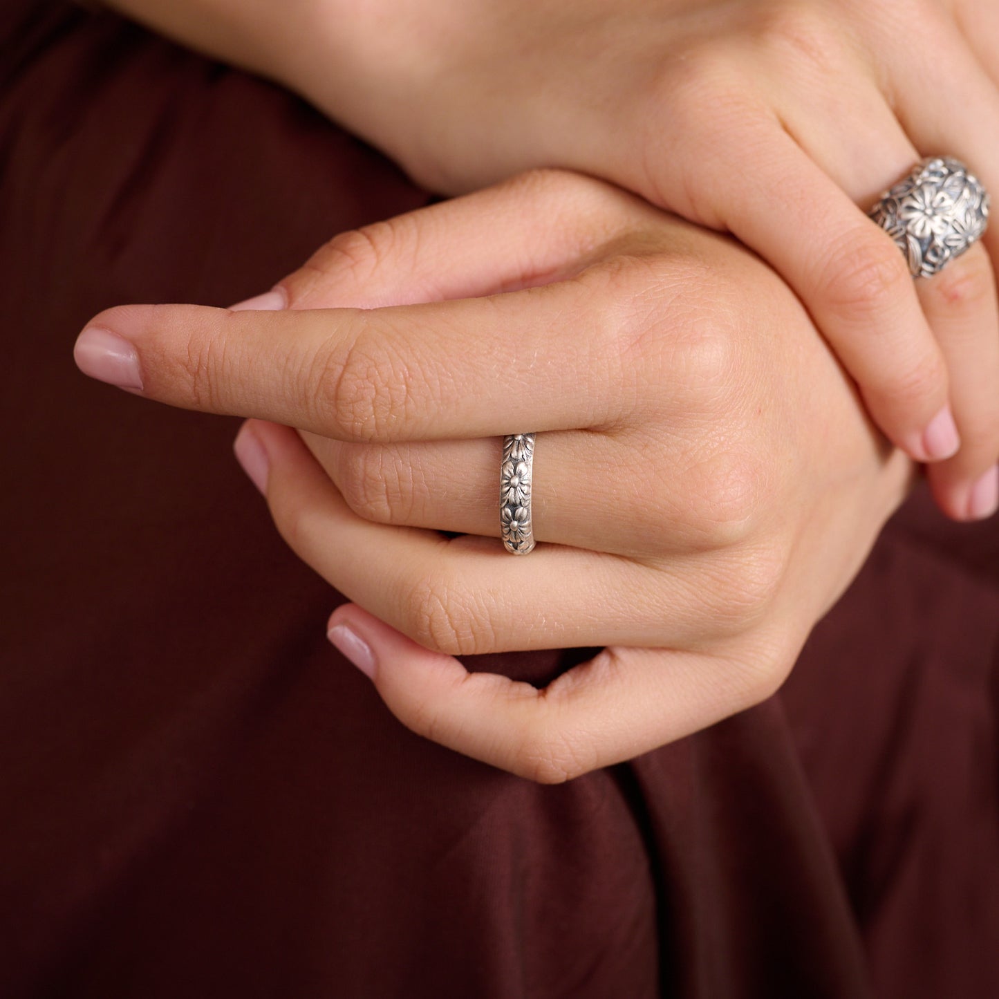 Vintage Florals Stacking Ring  (Sterling Silver)