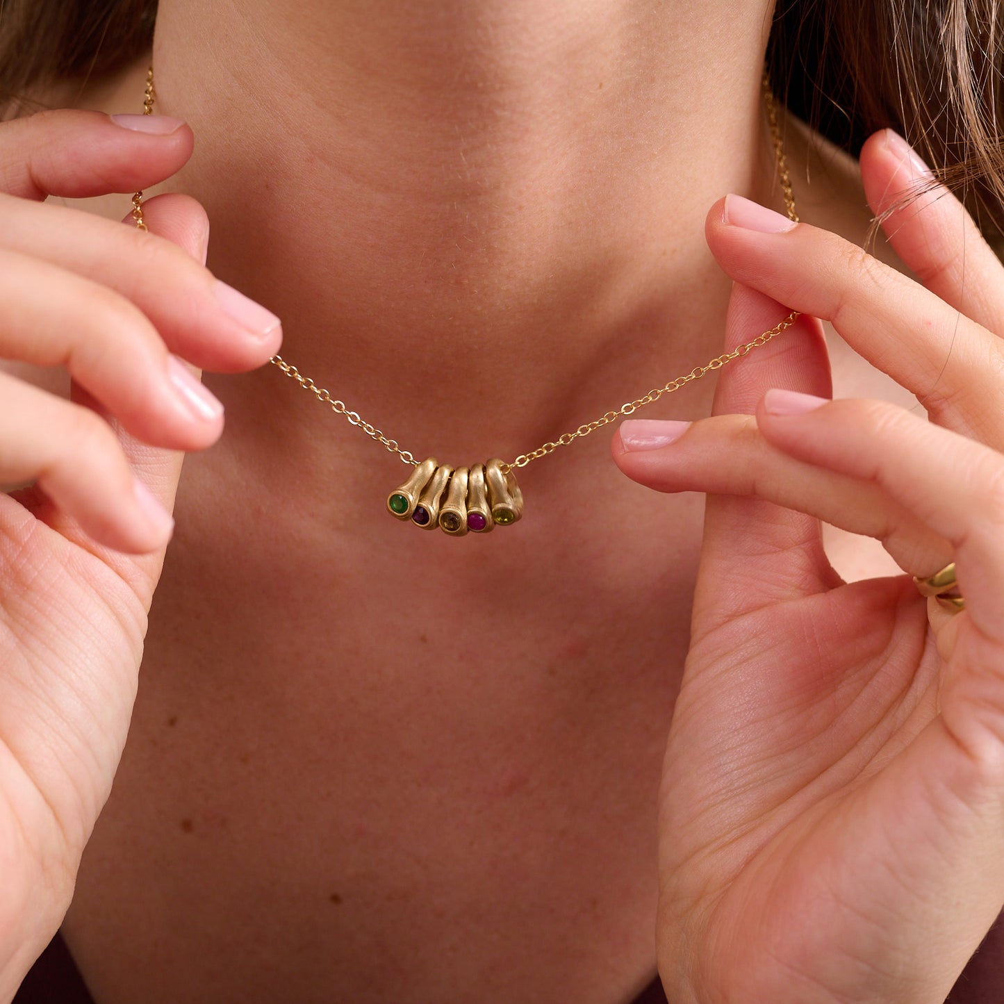 Itty Bitty Birthstone Ring Charms Necklace (Gold Plated)