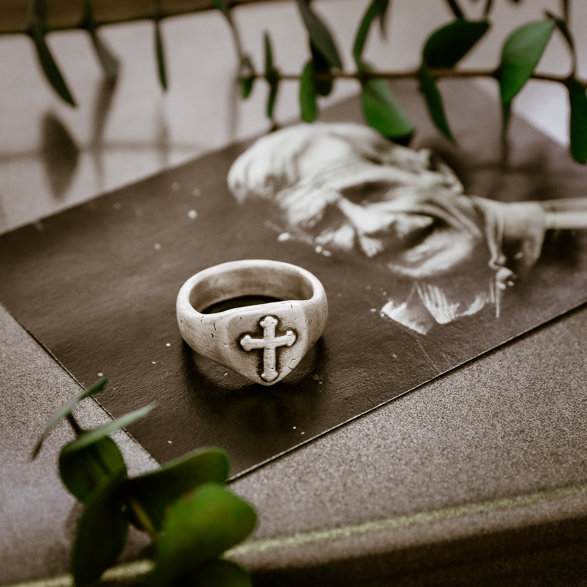 Faith Hope & Love Cross Signet Ring (Sterling Silver)
