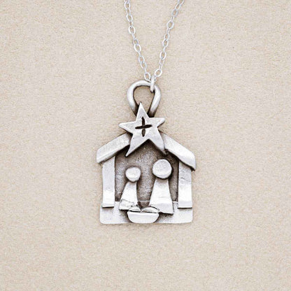 A Savior is Born Nativity Necklace, handcrafted in pewter