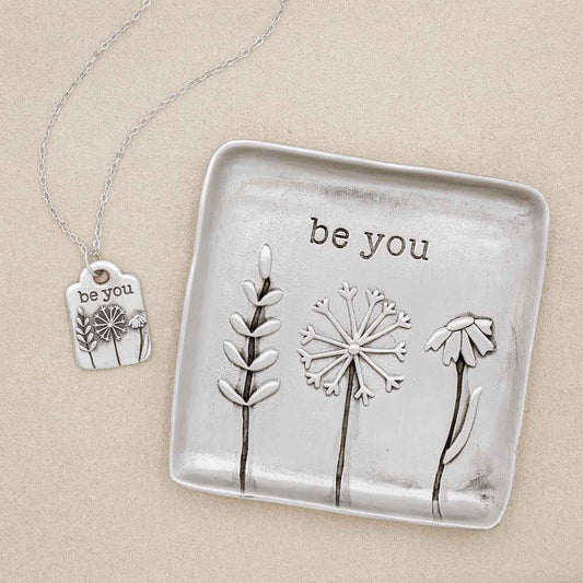 Be You Necklace and Keepsake Dish Gift Set (Pewter)