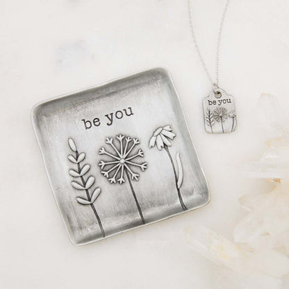 Be You Necklace and Keepsake Dish Gift Bundle (Pewter)