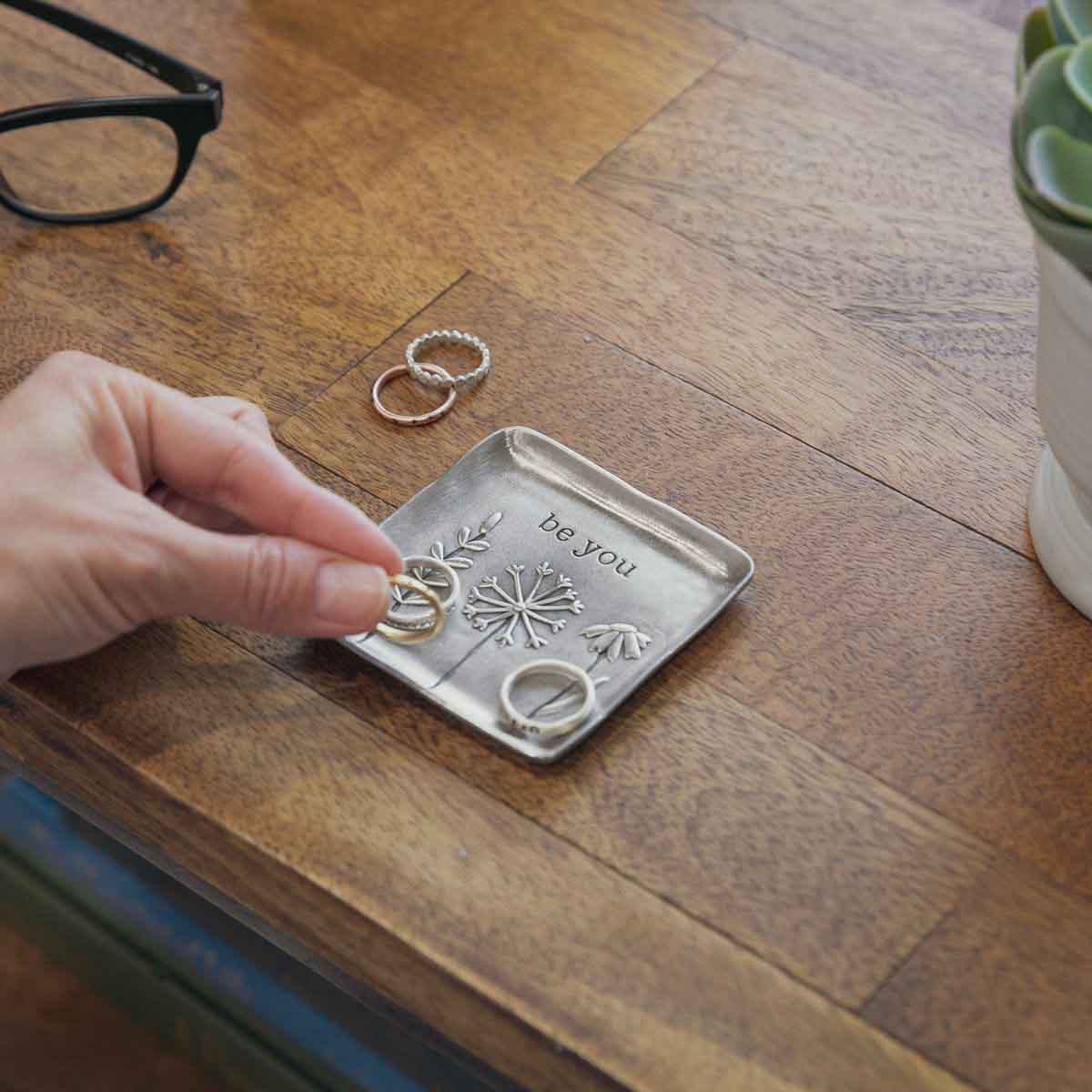 Be You Necklace and Keepsake Dish Gift Bundle (Pewter)