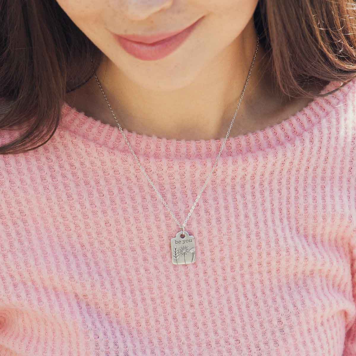 Be You Necklace and Keepsake Dish Gift Bundle (Pewter)