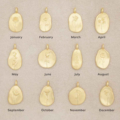 girl wearing a gold plated September birth flower necklace with an 18" gold filled link chain