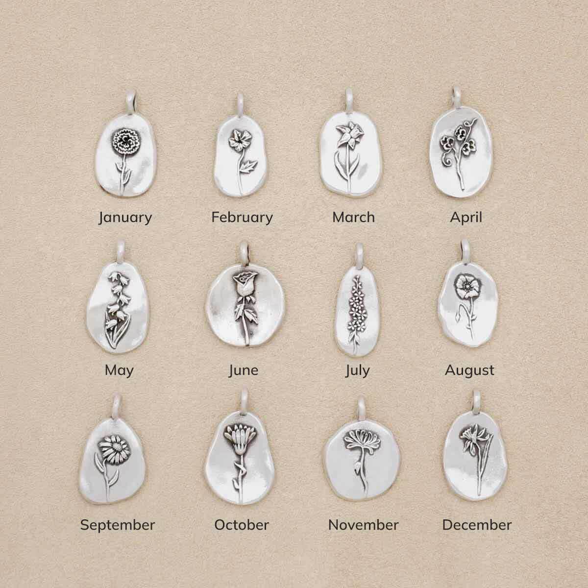 December Birth Flower Charm (Sterling Silver)