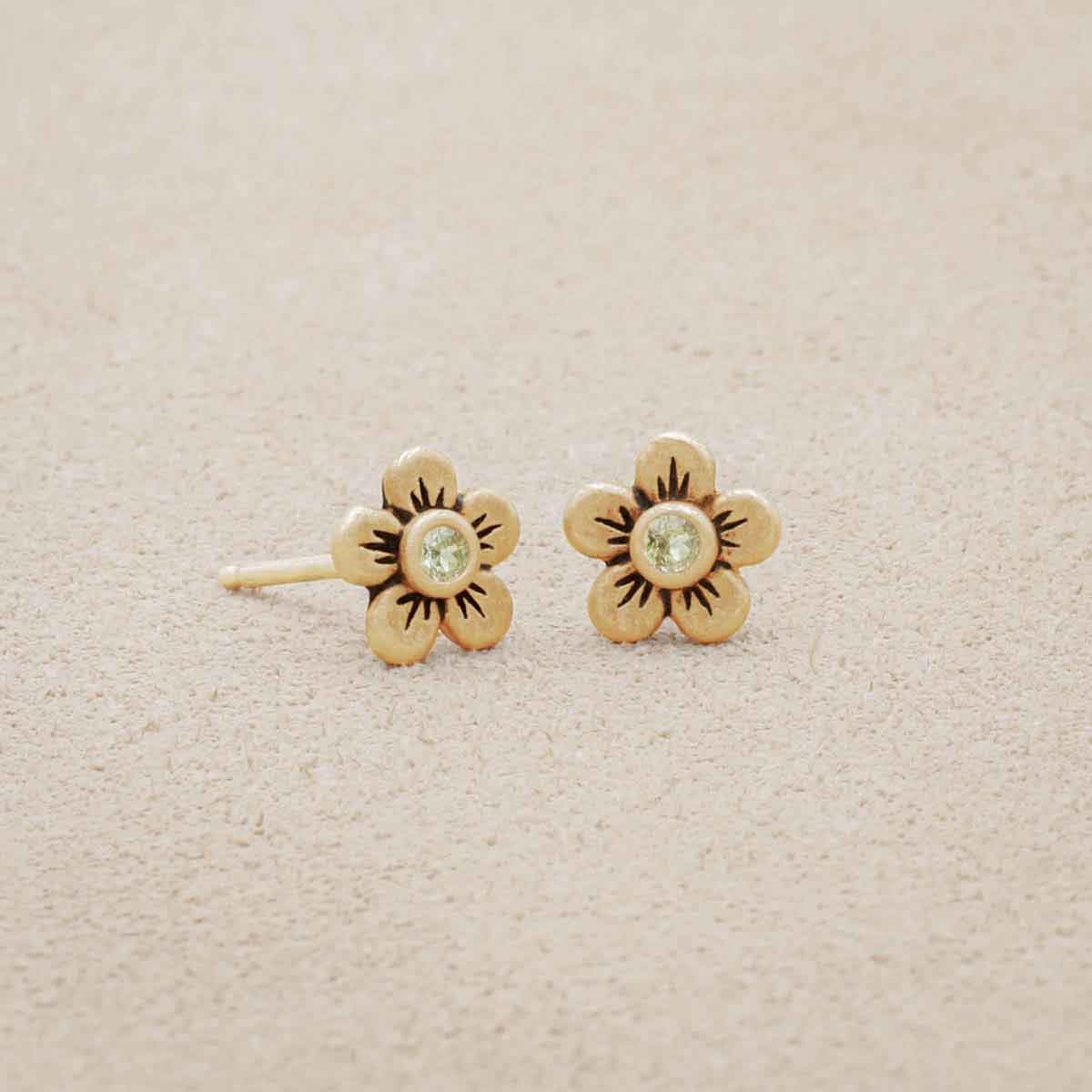Birthstone Bloom Stud Earrings (14K Solid Gold)