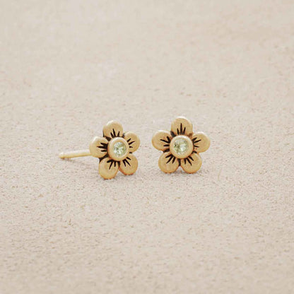 Birthstone Bloom Stud Earrings (14K Solid Gold)