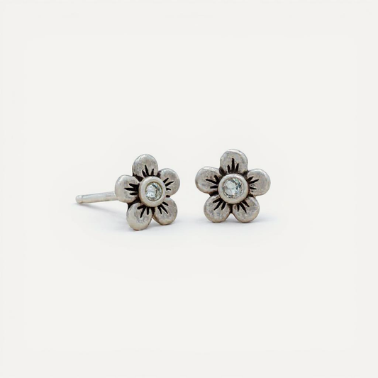 Birthstone Bloom Stud Earrings (Sterling Silver)