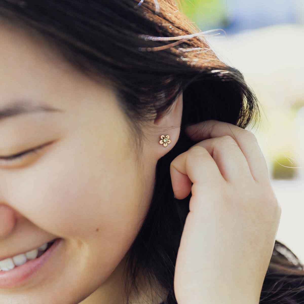 Birthstone Bloom Stud Earrings (14K Solid Gold)