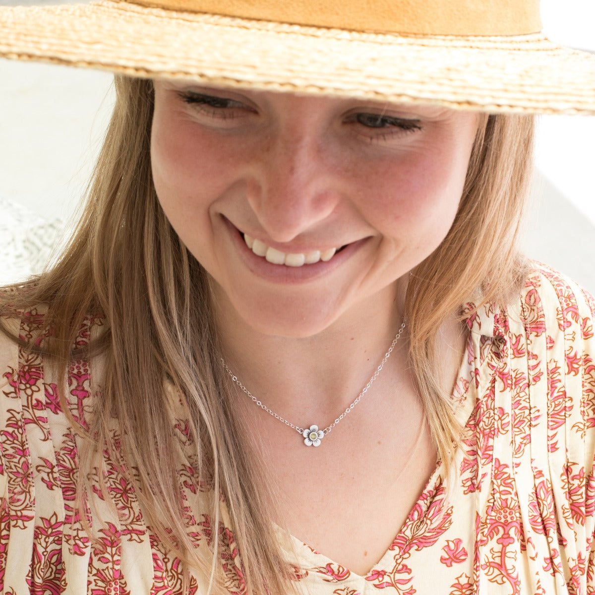 Birthstone Bloom Necklace Medium (Sterling Silver)