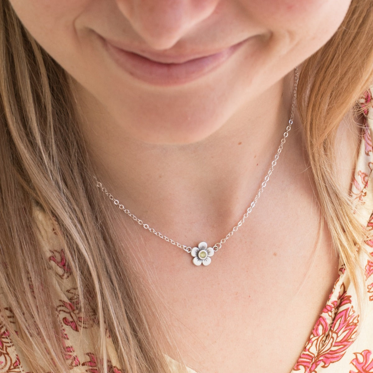 Birthstone Bloom Necklace Medium (Sterling Silver)