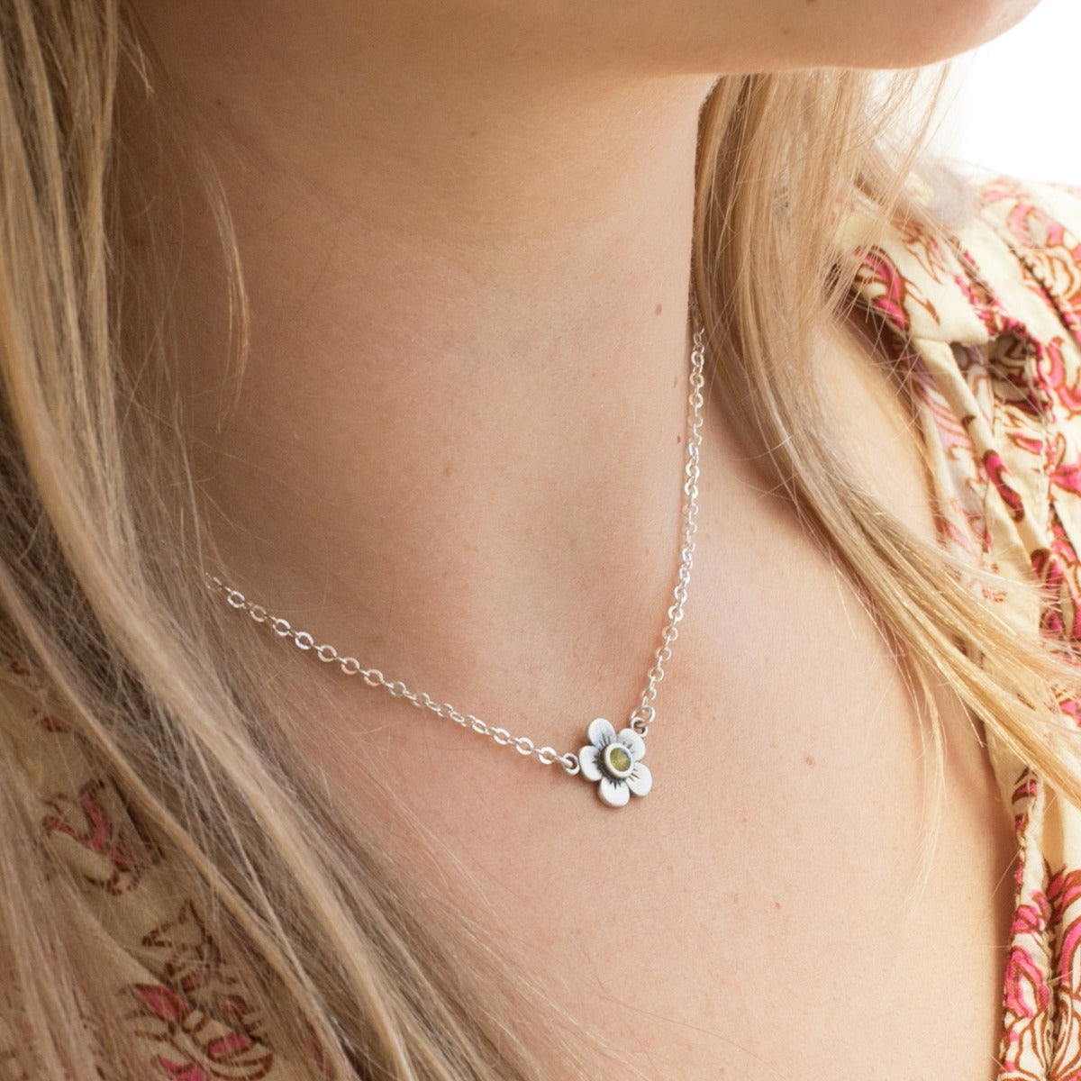 Birthstone Bloom Necklace Medium (Sterling Silver)