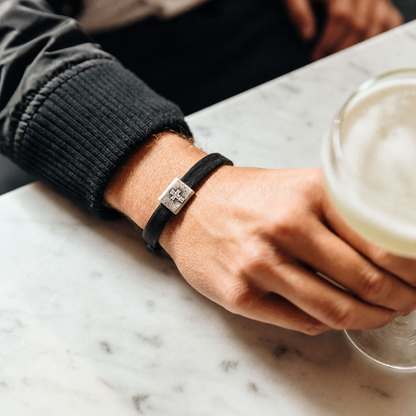 Equitable Leather Cross Bracelet (Black, Pewter)