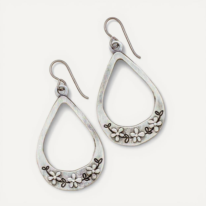 Bud and Blossom Drop Earrings (Pewter)