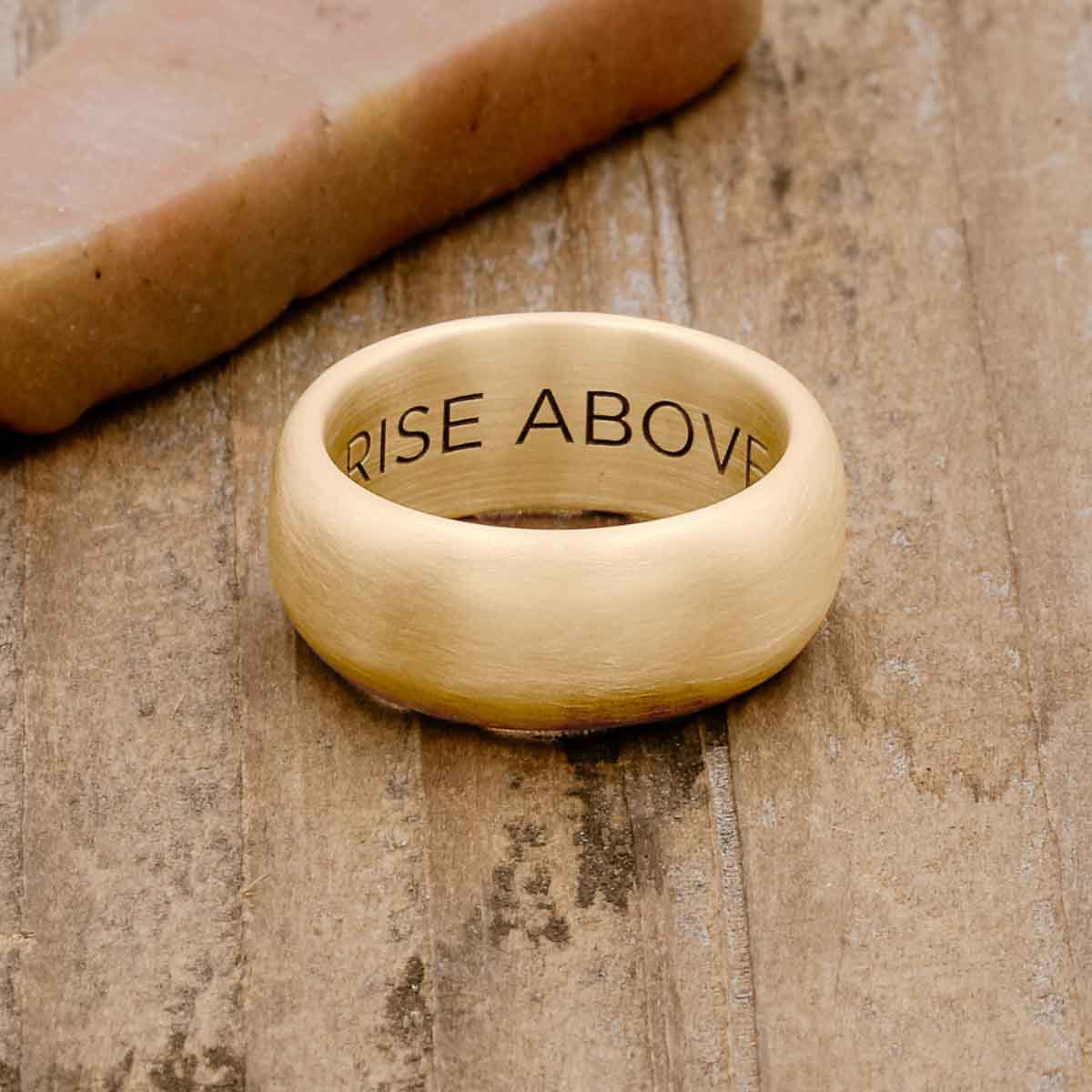 Collide with the Sky ring handcrafted in 14k yellow gold with a smooth finish and personalized with a meaningful name, word or date