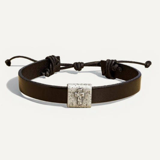Equitable Leather Cross Bracelet (Dark Brown)