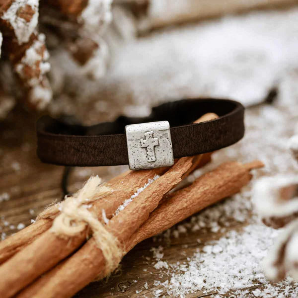 Equitable Leather Cross Bracelet (Dark Brown)