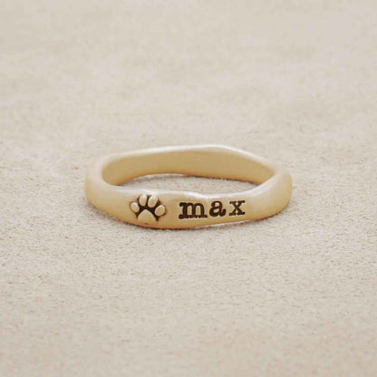 furry footprint 14k yellow gold stacking rings personalized with pet names