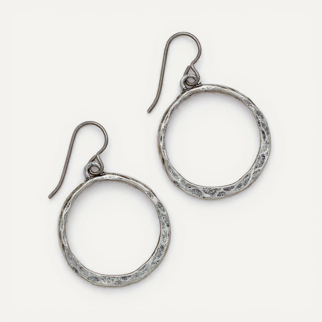 Hammered Hoop Earrings (Pewter)