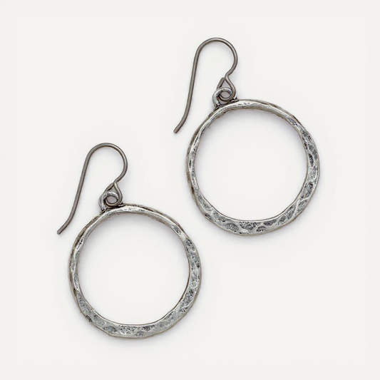 Hammered Hoop Earrings (Pewter)
