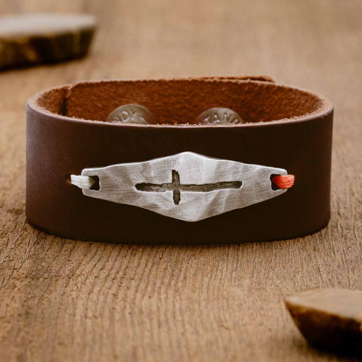 Identity Cross Leather Cuff (Brown)