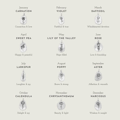 March Birth Flower Charm (Sterling Silver)