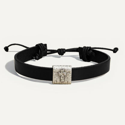 Equitable Leather Cross Bracelet (Black)