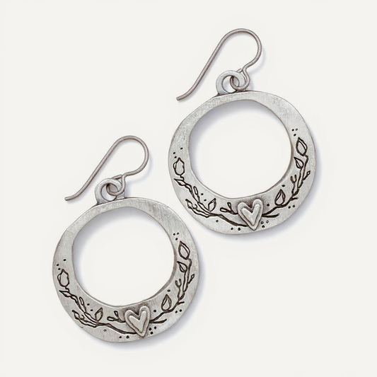 Let Love Grow Hoop Earrings (Pewter)