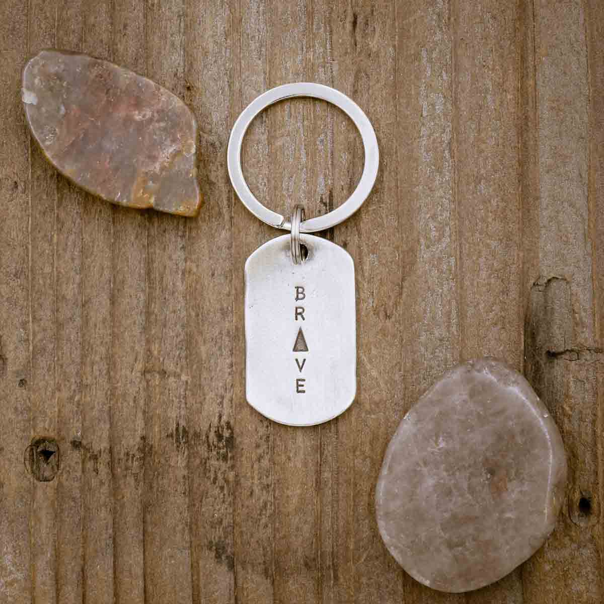 Live Brave Dog Tag Key Ring (Pewter)