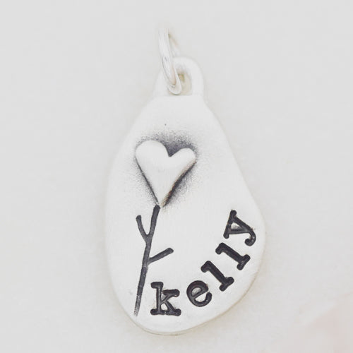 Heart with Flower Charm (Sterling Silver)