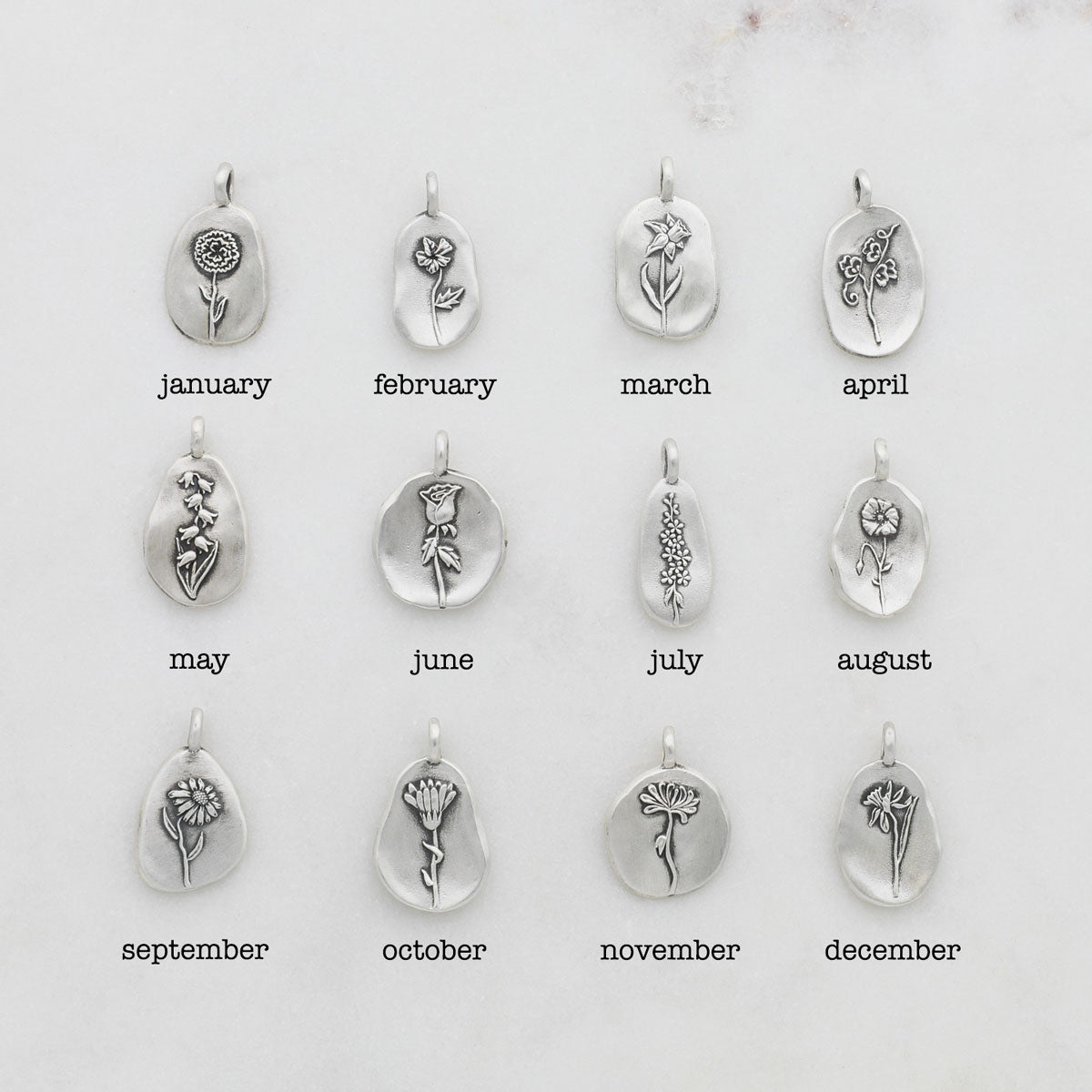 February Birth Flower Charm (Sterling Silver)