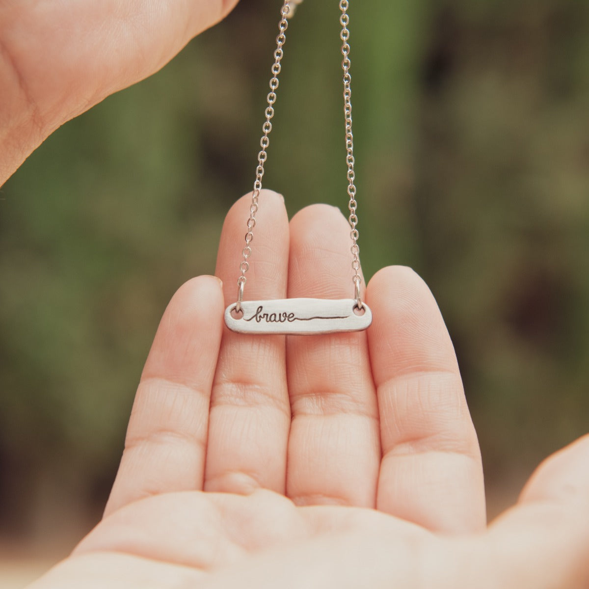 You Are Brave Bar Necklace (Pewter)