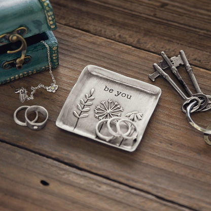 Be You Necklace and Keepsake Dish Gift Bundle (Pewter)