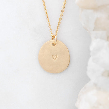Small and Mighty Heart Disc Necklace (Gold Plated)