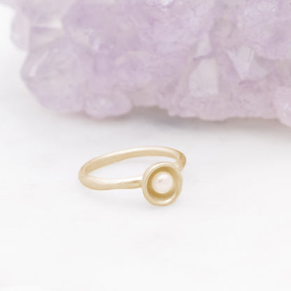 Nesting Freshwater Small Pearl Ring (14K Solid Gold)