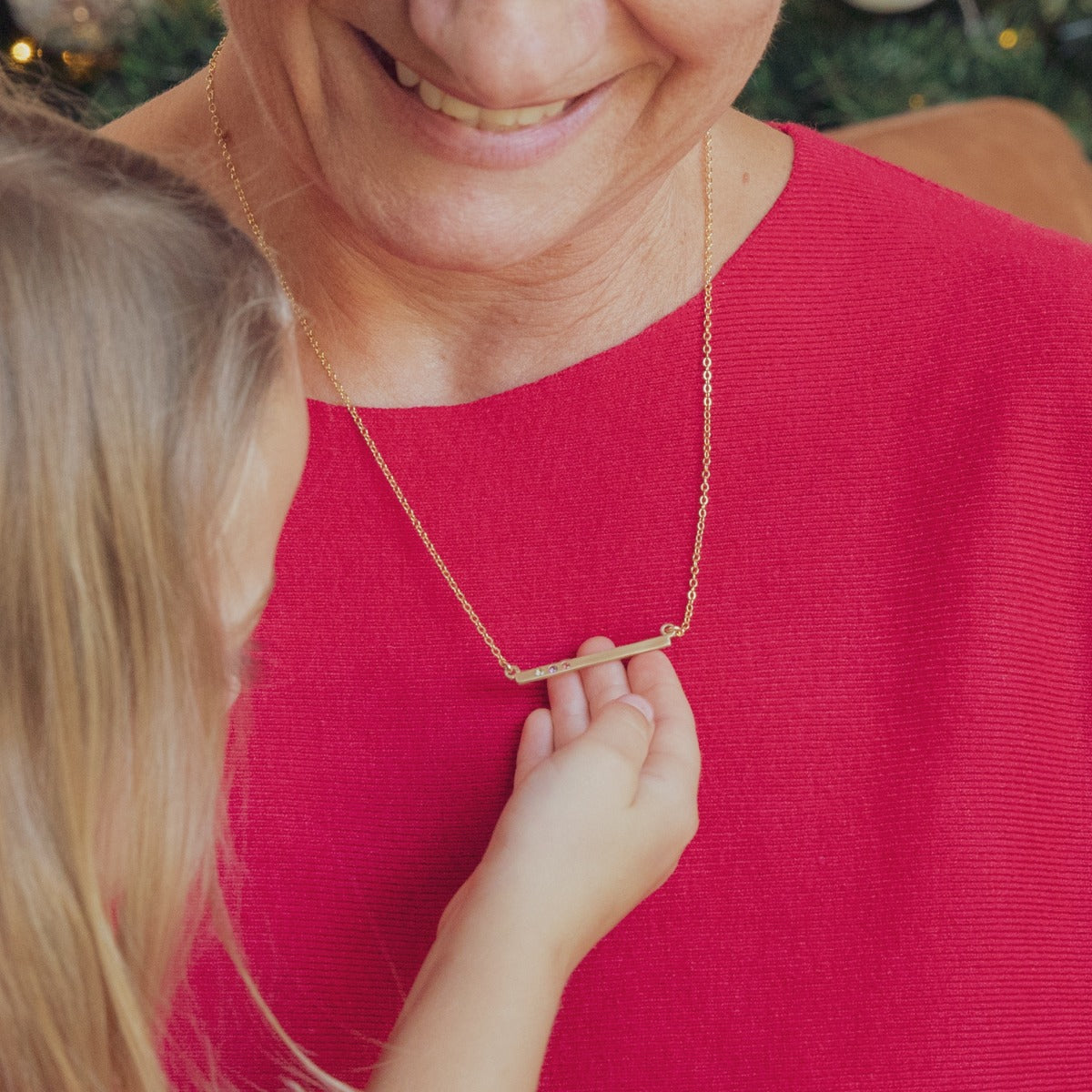 Cross Bar Birthstone Necklace (Gold Vermeil)