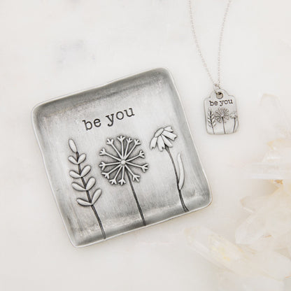 Be You Necklace and Keepsake Dish Gift Bundle (Pewter)