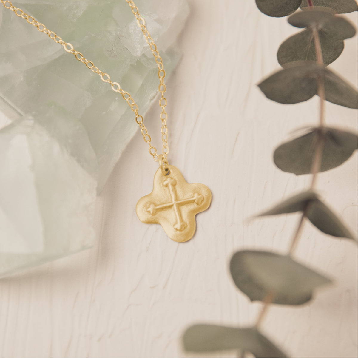 Shining Light Cross Necklace (14K Solid Gold)