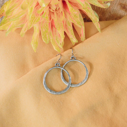 Hammered Hoop Earrings (Pewter)