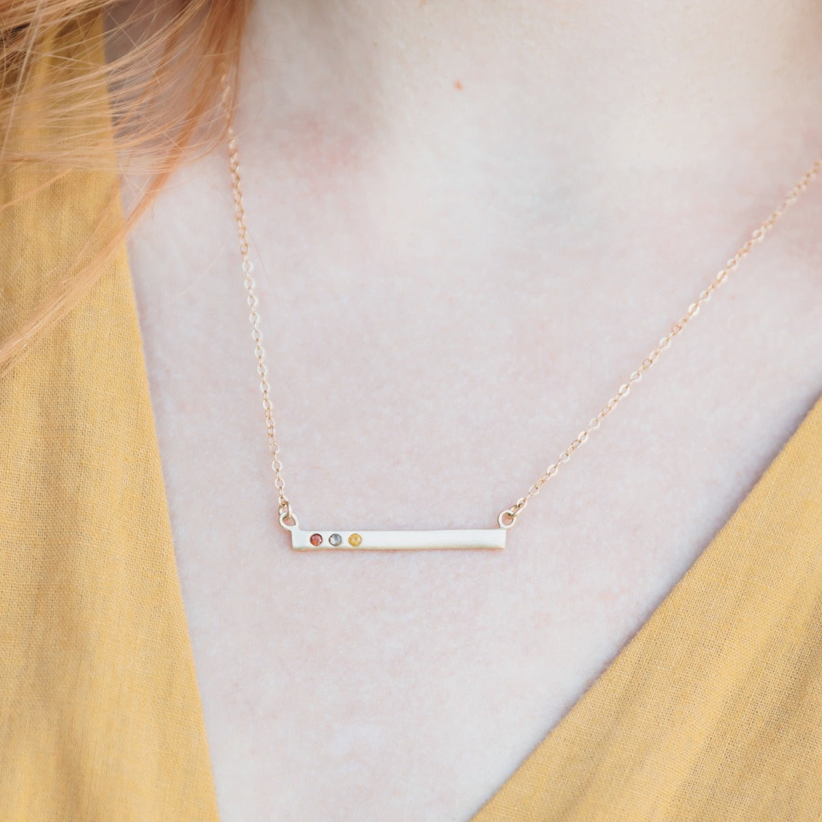 Cross Bar Birthstone Necklace (Gold Vermeil)