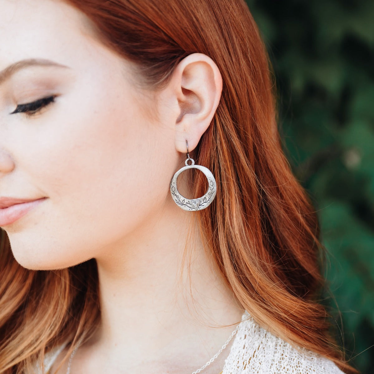 Let Love Grow Hoop Earrings (Pewter)